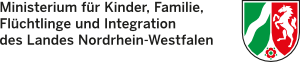 Logo von Ministerium für Kinder, Familie, Flüchtlinge und Integration des Landes Nordrhein-Westfalen mit Wappen von NRW